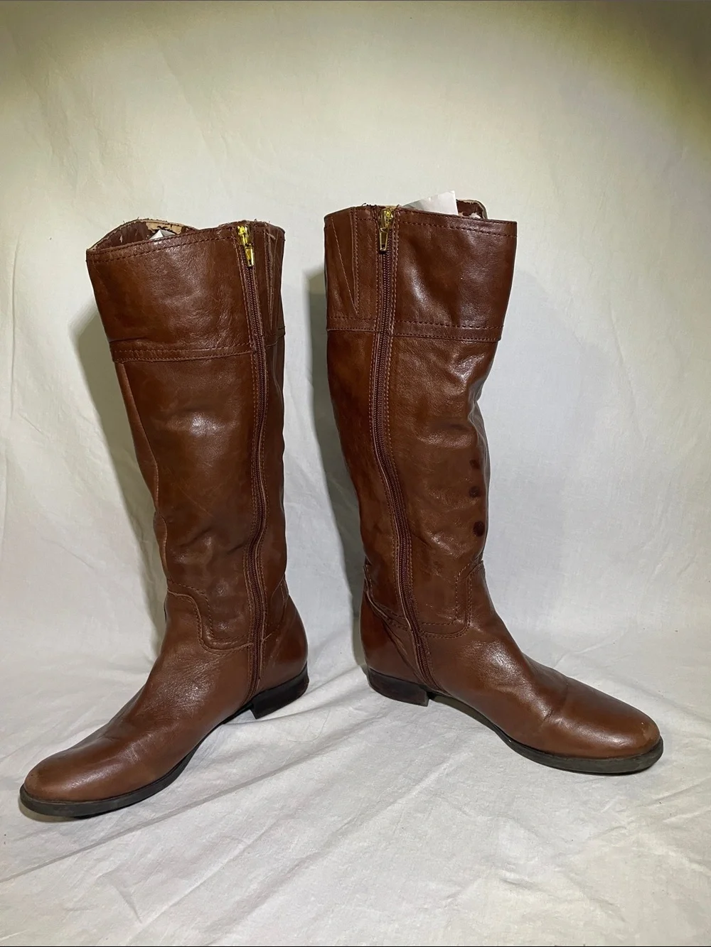 Audrey Brooke Tall Brown Leather Zip-Front Riding Boots women’s 7.5